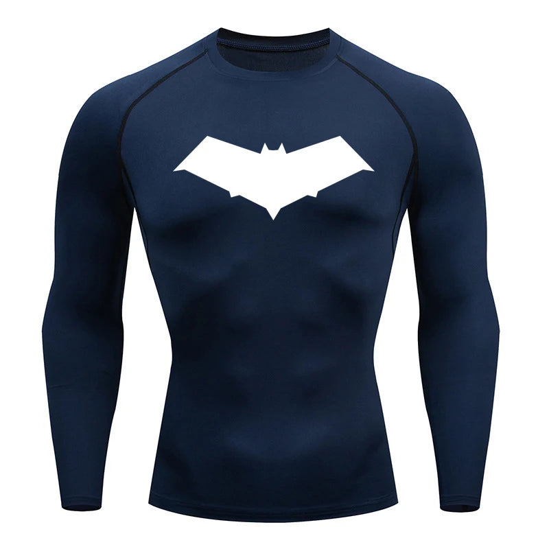 Compression Running T-Shirt Men Tops Bat Printing T Shirts Men Quick-Drying Gym Sportswear MMA Rashguard Jersey Tee For Male