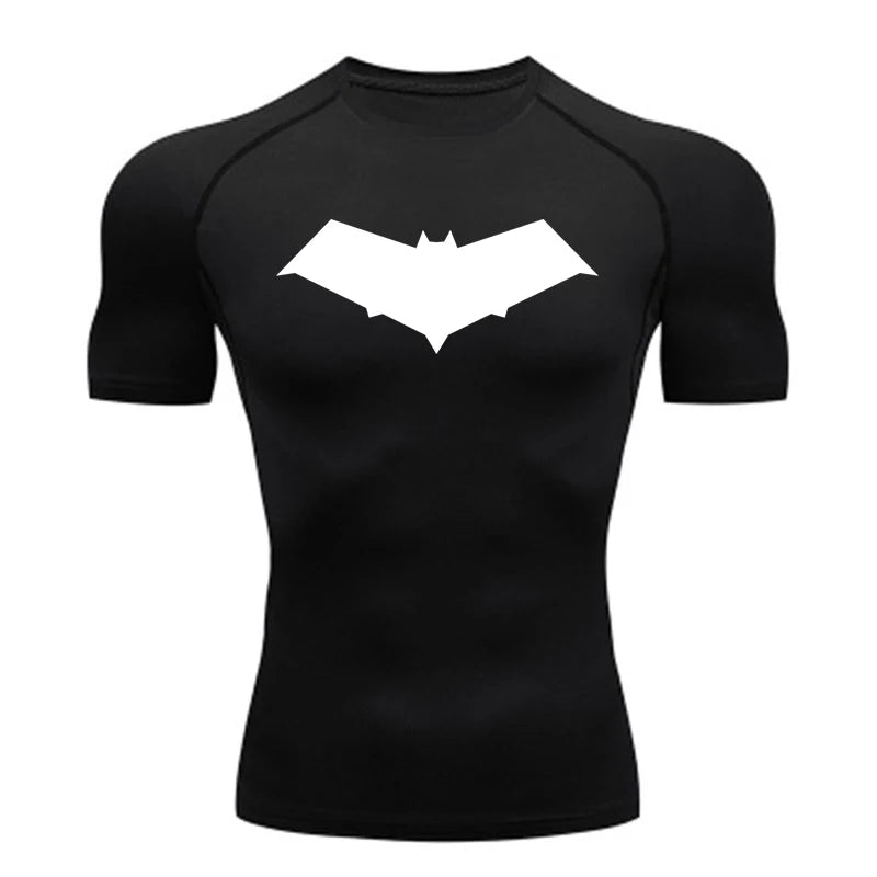 Compression Running T-Shirt Men Tops Bat Printing T Shirts Men Quick-Drying Gym Sportswear MMA Rashguard Jersey Tee For Male