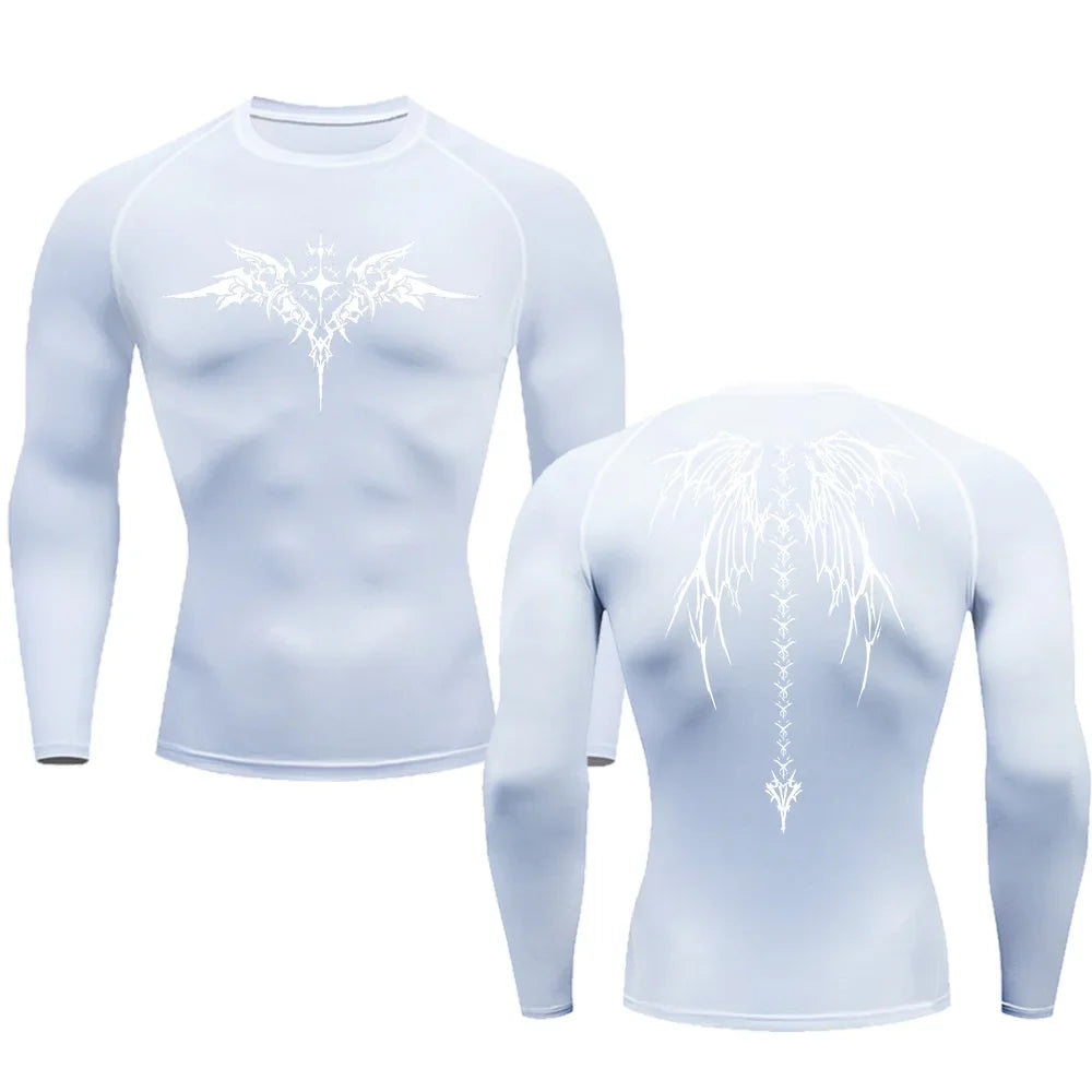 Casual Anime Print Running Compression T-Shirt Men's Quick-Drying Fitness Sportswear Gym Sports Long Sleeve Breathable Top S-3XL