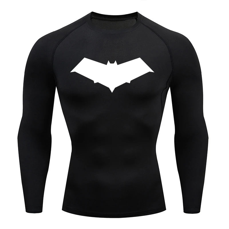Compression Running T-Shirt Men Tops Bat Printing T Shirts Men Quick-Drying Gym Sportswear MMA Rashguard Jersey Tee For Male