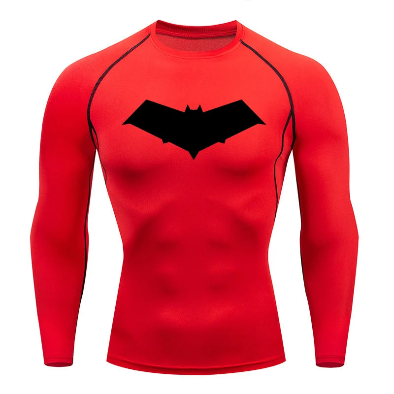 Compression Running T-Shirt Men Tops Bat Printing T Shirts Men Quick-Drying Gym Sportswear MMA Rashguard Jersey Tee For Male