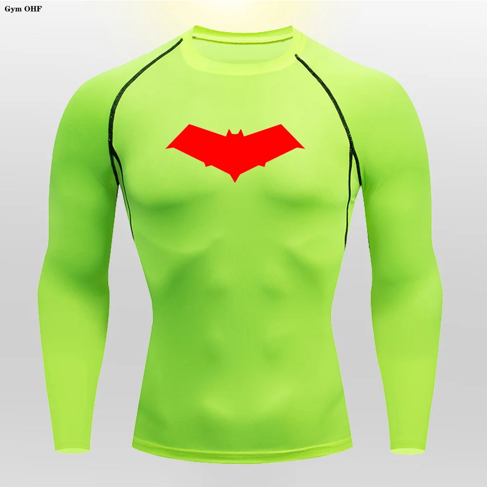 Compression Running T-Shirt Men Tops Bat Printing T Shirts Men Quick-Drying Gym Sportswear MMA Rashguard Jersey Tee For Male