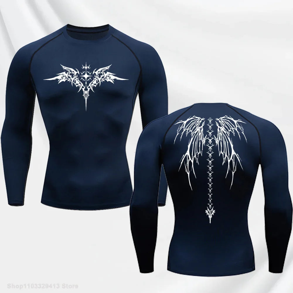 Casual Anime Print Running Compression T-Shirt Men's Quick-Drying Fitness Sportswear Gym Sports Long Sleeve Breathable Top S-3XL