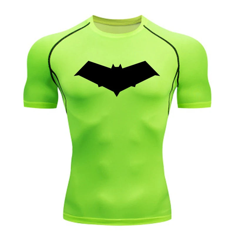 Compression Running T-Shirt Men Tops Bat Printing T Shirts Men Quick-Drying Gym Sportswear MMA Rashguard Jersey Tee For Male