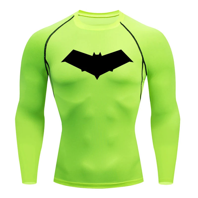 Compression Running T-Shirt Men Tops Bat Printing T Shirts Men Quick-Drying Gym Sportswear MMA Rashguard Jersey Tee For Male