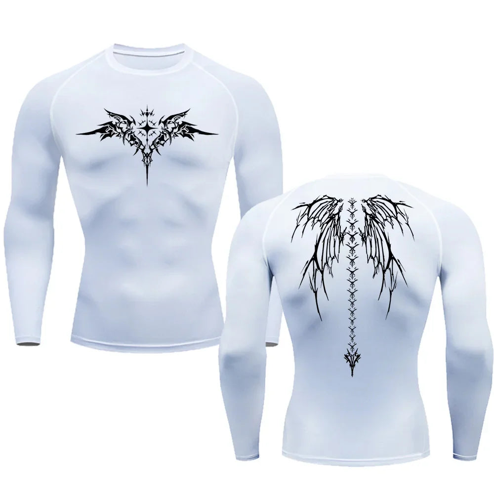 Casual Anime Print Running Compression T-Shirt Men's Quick-Drying Fitness Sportswear Gym Sports Long Sleeve Breathable Top S-3XL
