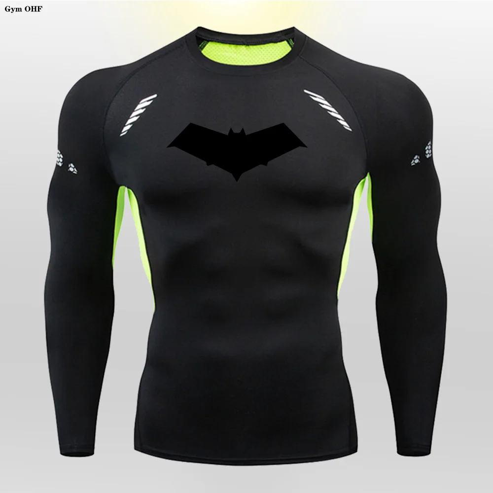 Compression Running T-Shirt Men Tops Bat Printing T Shirts Men Quick-Drying Gym Sportswear MMA Rashguard Jersey Tee For Male