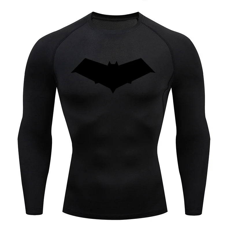 Compression Running T-Shirt Men Tops Bat Printing T Shirts Men Quick-Drying Gym Sportswear MMA Rashguard Jersey Tee For Male