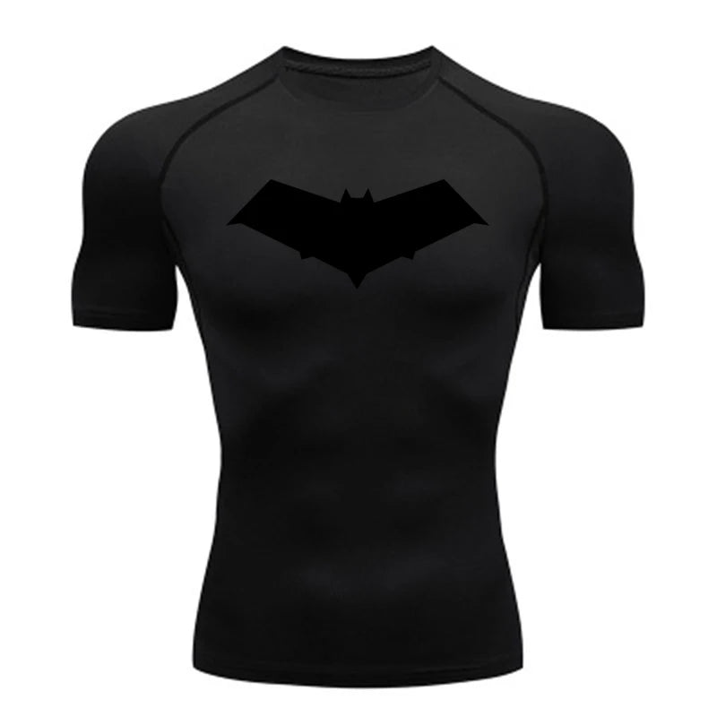 Compression Running T-Shirt Men Tops Bat Printing T Shirts Men Quick-Drying Gym Sportswear MMA Rashguard Jersey Tee For Male