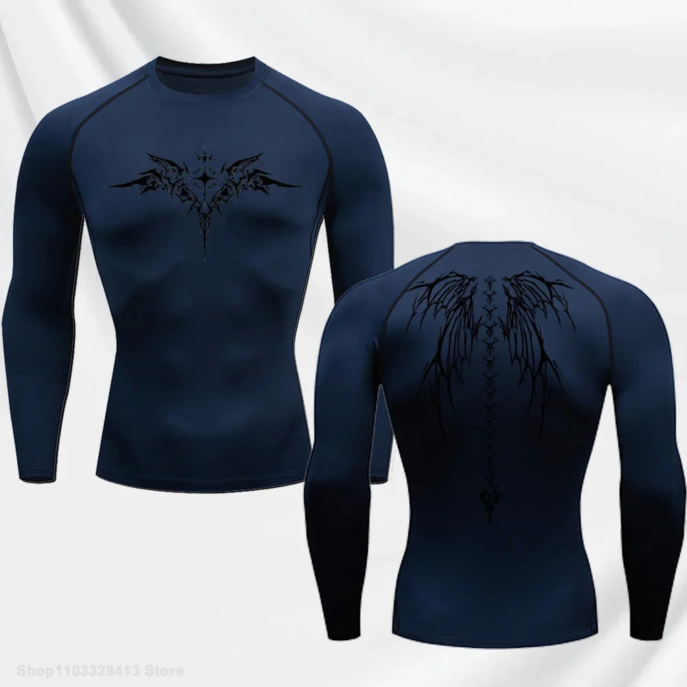 Casual Anime Print Running Compression T-Shirt Men's Quick-Drying Fitness Sportswear Gym Sports Long Sleeve Breathable Top S-3XL