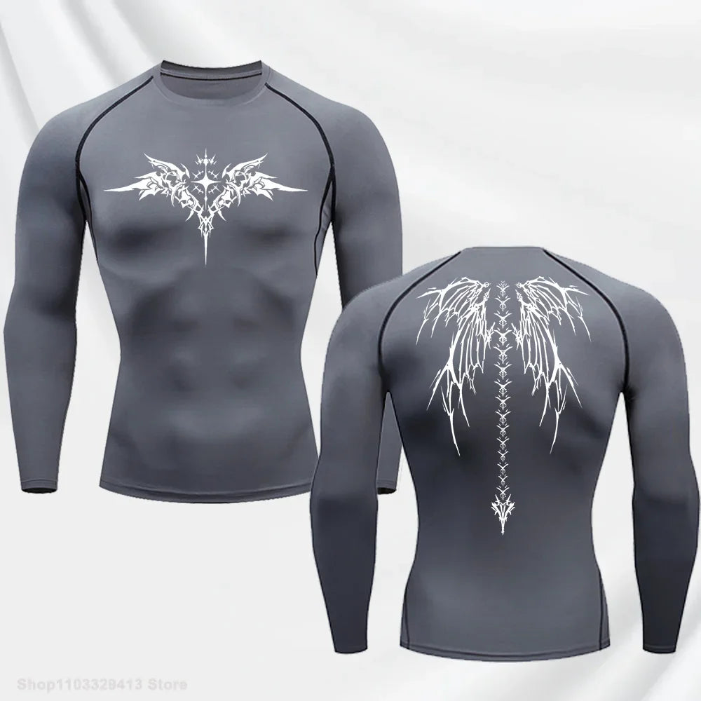 Casual Anime Print Running Compression T-Shirt Men's Quick-Drying Fitness Sportswear Gym Sports Long Sleeve Breathable Top S-3XL