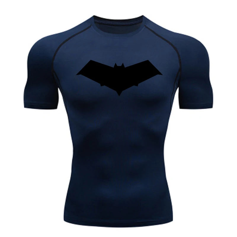 Compression Running T-Shirt Men Tops Bat Printing T Shirts Men Quick-Drying Gym Sportswear MMA Rashguard Jersey Tee For Male