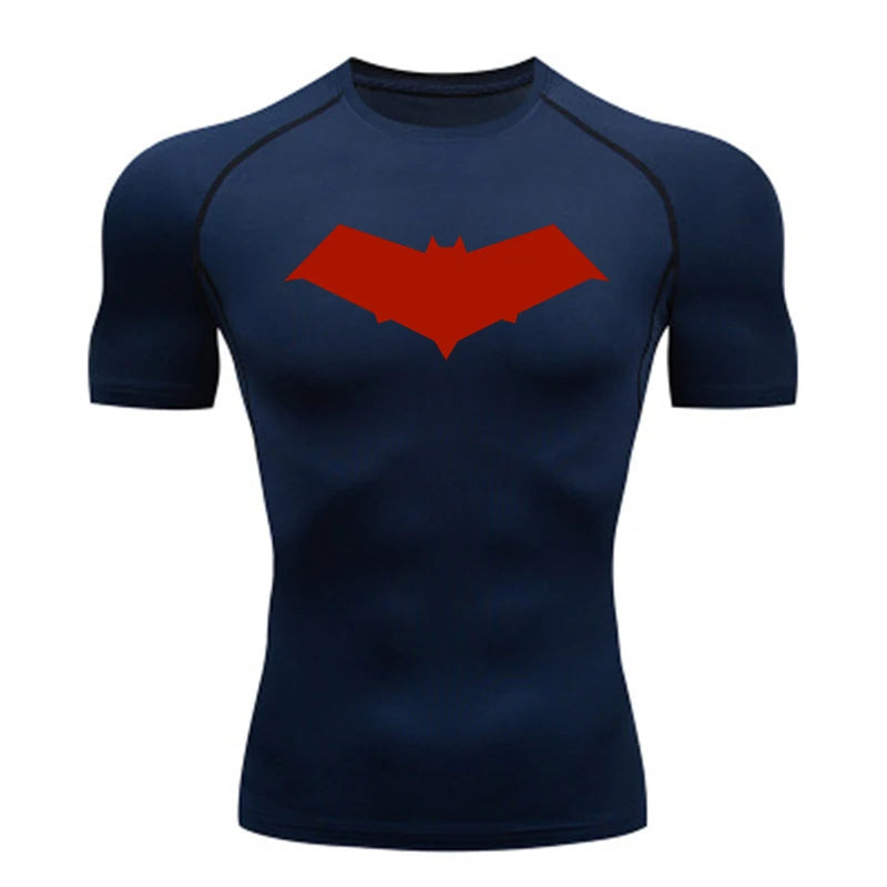 Compression Running T-Shirt Men Tops Bat Printing T Shirts Men Quick-Drying Gym Sportswear MMA Rashguard Jersey Tee For Male