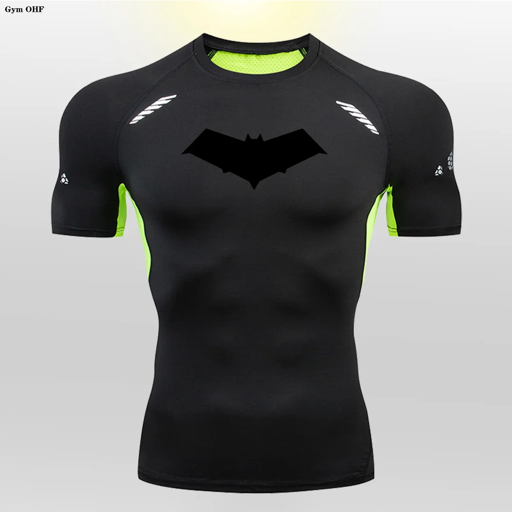 Compression Running T-Shirt Men Tops Bat Printing T Shirts Men Quick-Drying Gym Sportswear MMA Rashguard Jersey Tee For Male