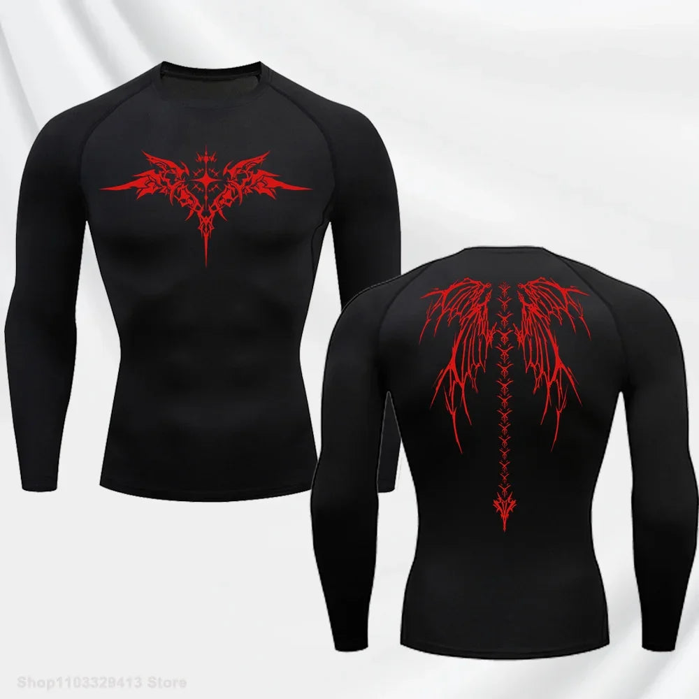 Casual Anime Print Running Compression T-Shirt Men's Quick-Drying Fitness Sportswear Gym Sports Long Sleeve Breathable Top S-3XL