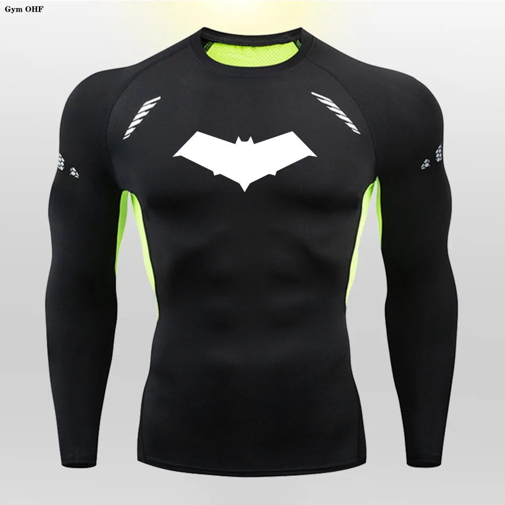 Compression Running T-Shirt Men Tops Bat Printing T Shirts Men Quick-Drying Gym Sportswear MMA Rashguard Jersey Tee For Male