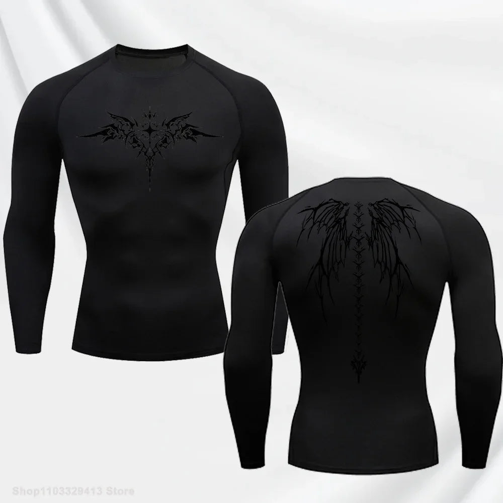 Casual Anime Print Running Compression T-Shirt Men's Quick-Drying Fitness Sportswear Gym Sports Long Sleeve Breathable Top S-3XL