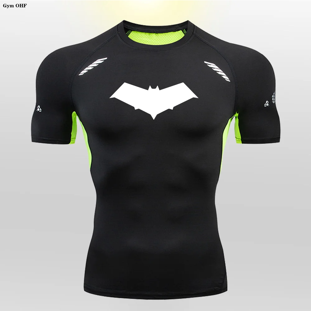 Compression Running T-Shirt Men Tops Bat Printing T Shirts Men Quick-Drying Gym Sportswear MMA Rashguard Jersey Tee For Male