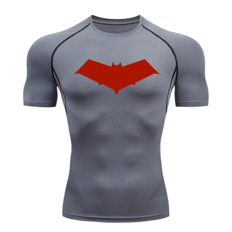 Compression Running T-Shirt Men Tops Bat Printing T Shirts Men Quick-Drying Gym Sportswear MMA Rashguard Jersey Tee For Male