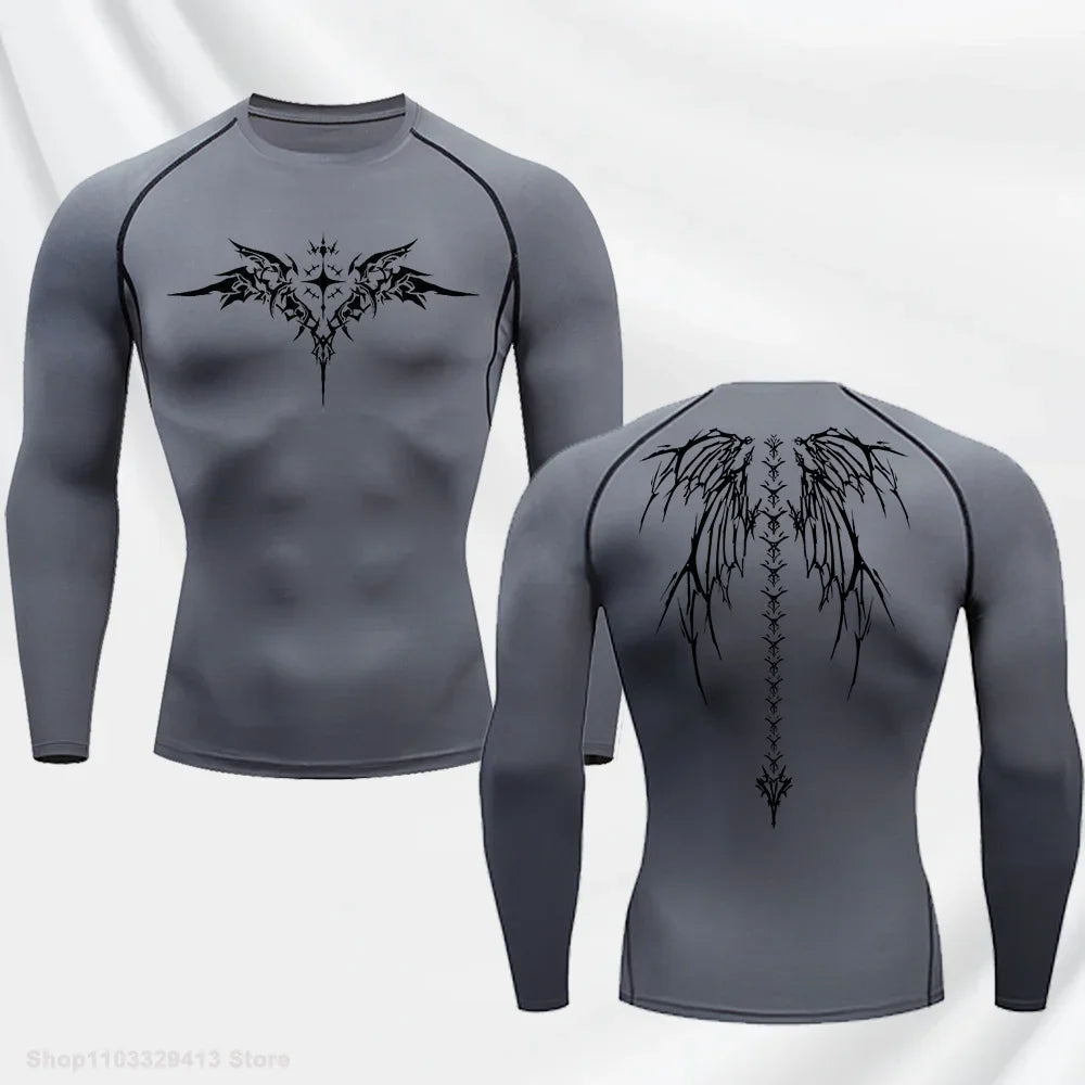 Casual Anime Print Running Compression T-Shirt Men's Quick-Drying Fitness Sportswear Gym Sports Long Sleeve Breathable Top S-3XL